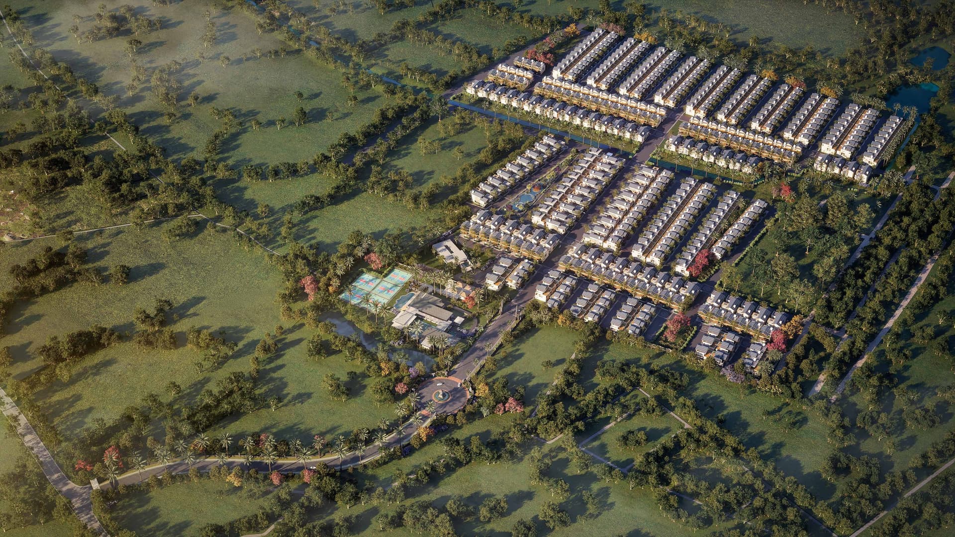 Aerial view of the 75-acre Ayana Woods estate amid greenery in Sarjapura, Bengaluru