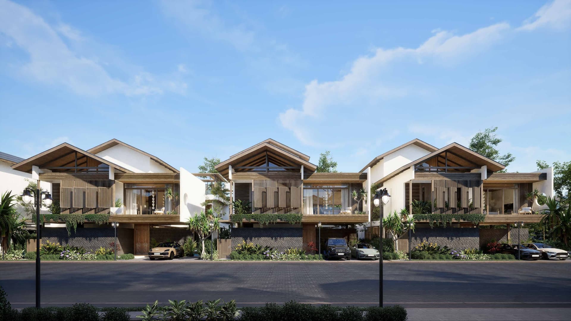 Front elevation of Balinese-inspired villas at Ayana Woods