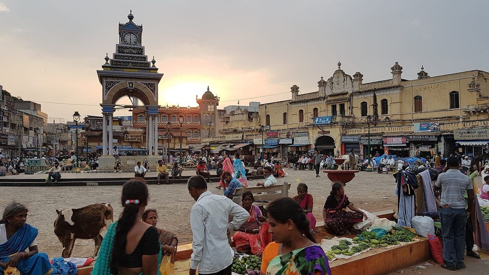 The Dufferin Clock Tower in front of Devaraja Market