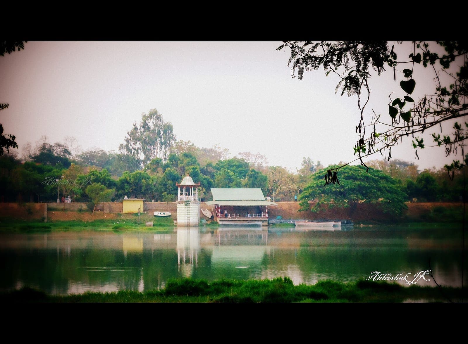 Kukkarahalli Lake in Mysuru, with trees reflected in the water